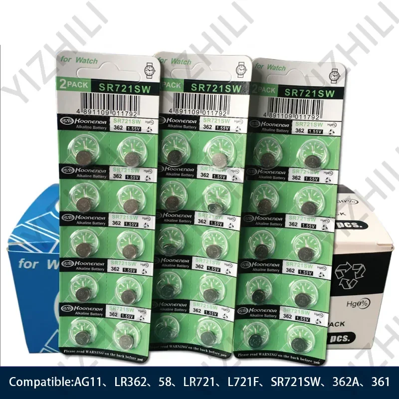 10pcs -100PCS AG11 Battery LR721 1.55V Button Batteries 362 L721F SR721SW 162 Lr58 Alkaline Coin Cell for Watch Toys Led Light