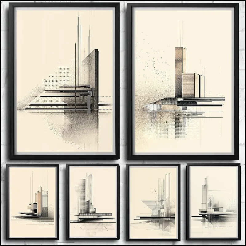 Vintage Minimalist Architectural Drawing Poster Print Canvas Painting Architect Office Wall Art for Living Room Home Decor Mu