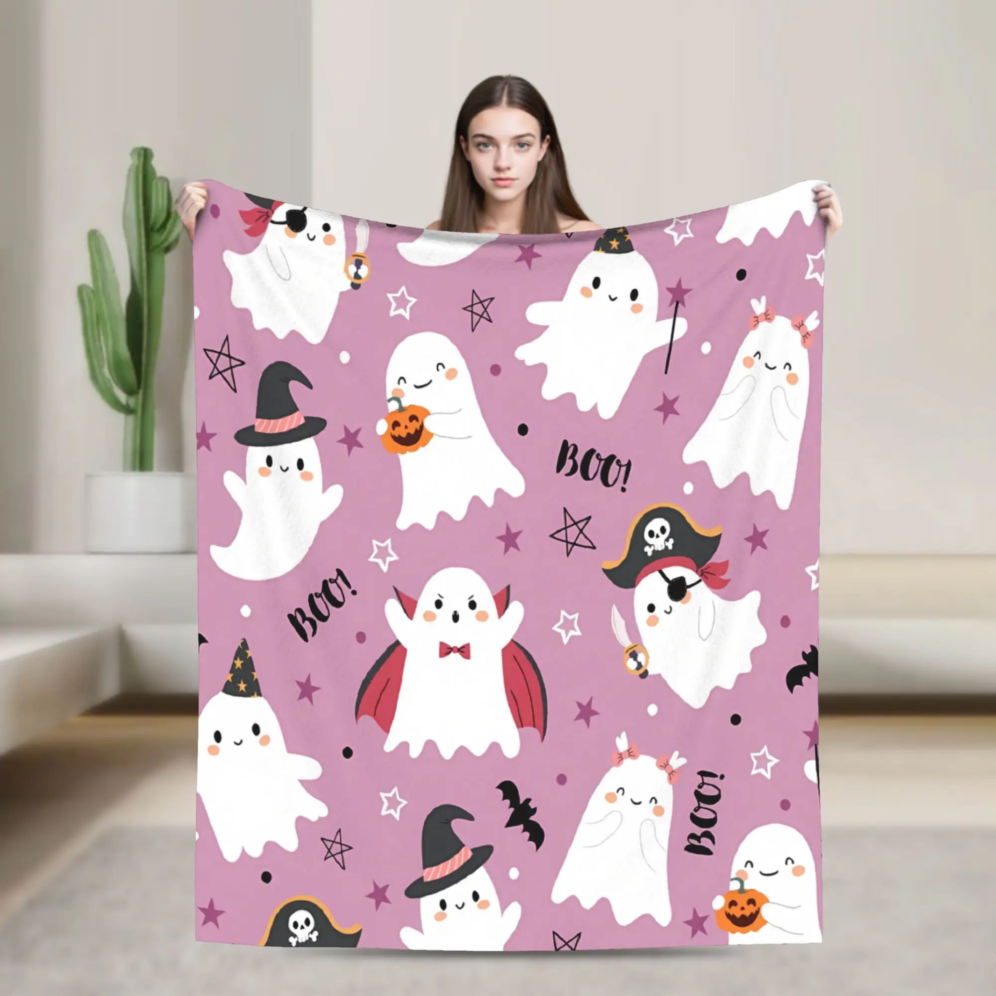 Warm Soft Blanket Airplane Travel Cute Ghost Pumkin Skull Bat Bedding Throws  Flannel Bedspread For Couch Chair Sofa Bed