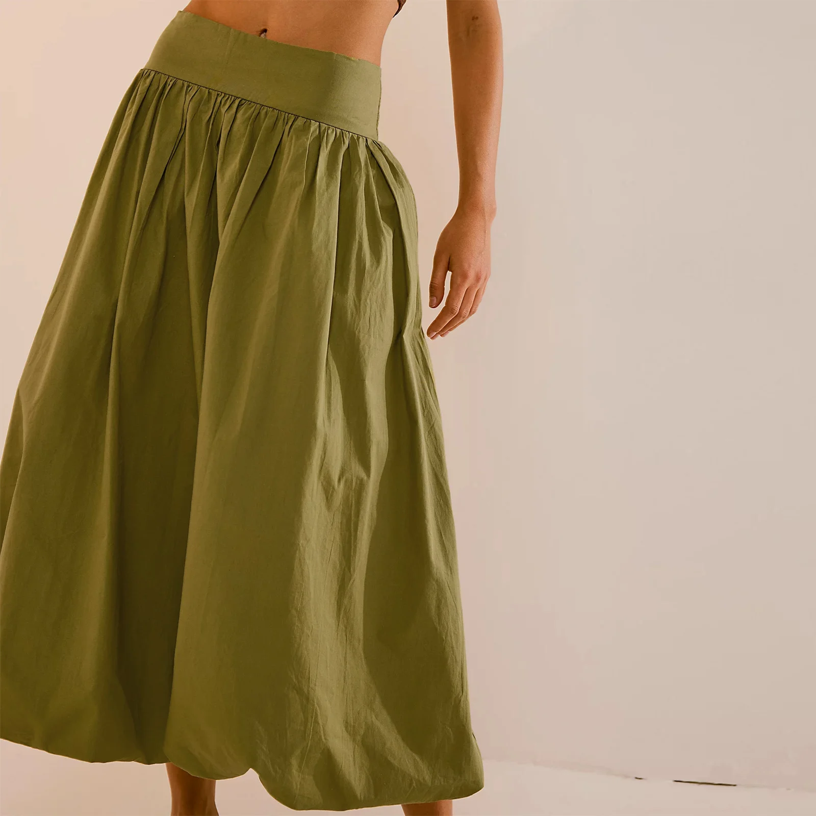 Women's Puffball Skirt for Summer Elastic Waist Solid Ankle Length Skirt 2024 New Trendy Fairy Grunge Loose Fitting Party Skirts