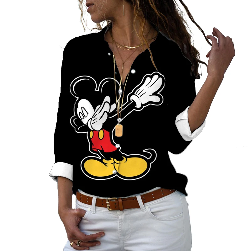 Donald Duck Mickey Minnie Animation 2024 Spring New Harajuku Fashion Lapel Long Sleeve Single Breasted Casual Shirt Y2K