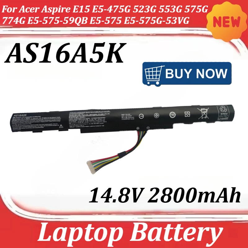 

Аккумулятор для ноутбука AS16A5K 14.8V 2800mAh для Acer Aspire E15 E5-475G 523G 553G 575G 774G E5-575-59QB E5-575 E5-575G-53VG