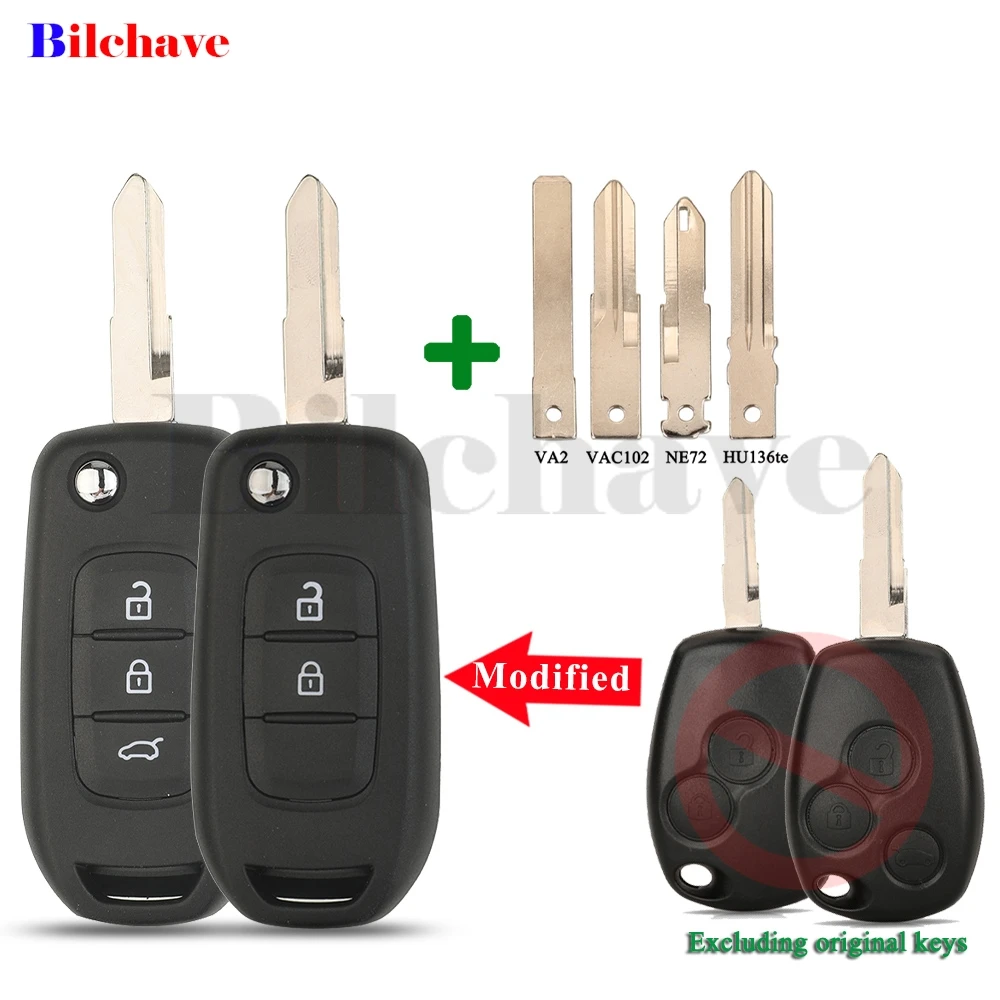 

jingyuqin Modified Remote Car Key Shell For Renault Megan Modus Clio Modus Kangoo Logan Sandero Duster Opel Almera 2/3 Buttons