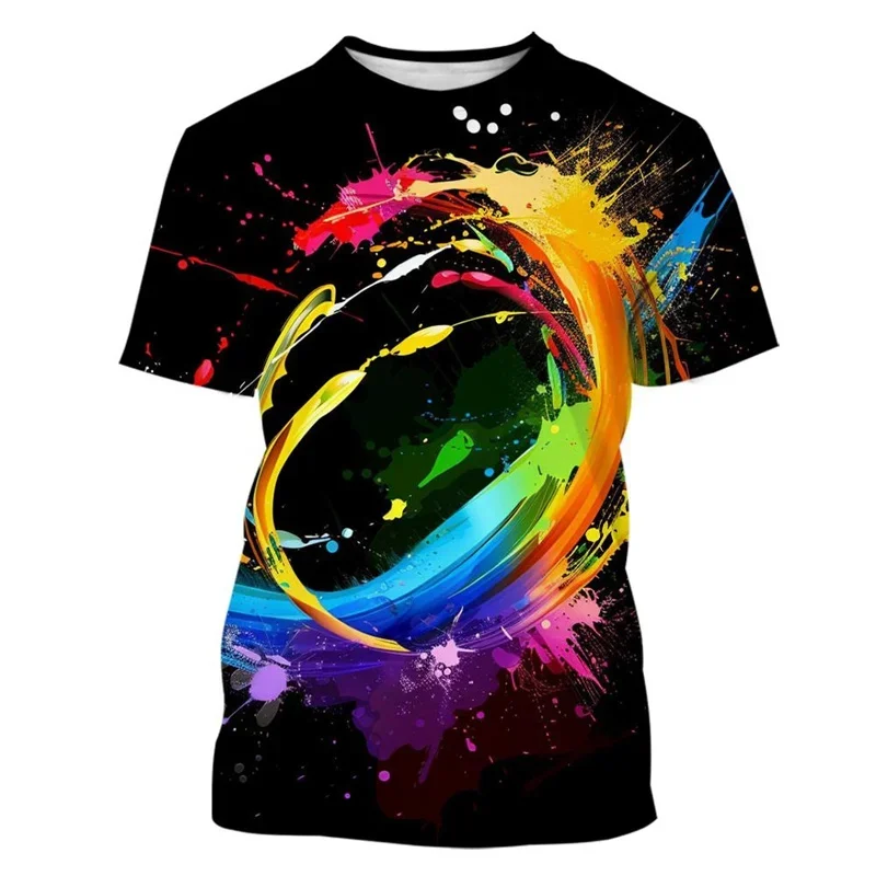 Colorful Splash-proof Paint Pattern T-shirt For Men, Fun And Cool 3D Printed T-shirts, Casual Summer Shorts, Loose Round-neck Sl_voghion.com