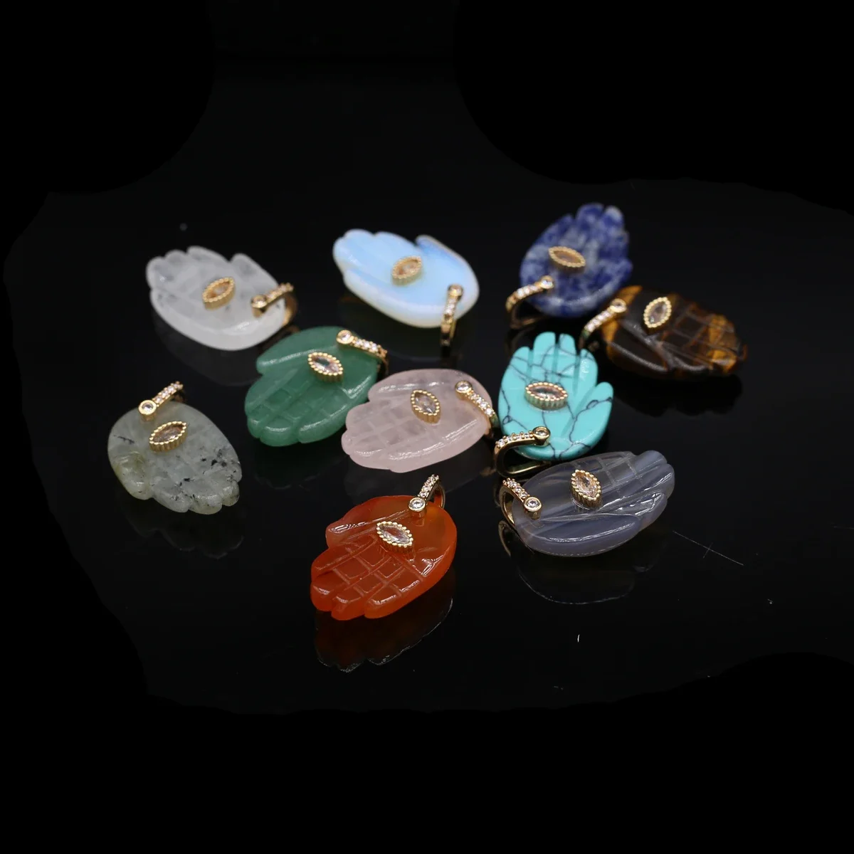 Natural Stone Buddha Hand Shape Reiki Healing Demon Eye Pendant Jewelry Making DIY Necklace Earrings Accessories Gifts image 6