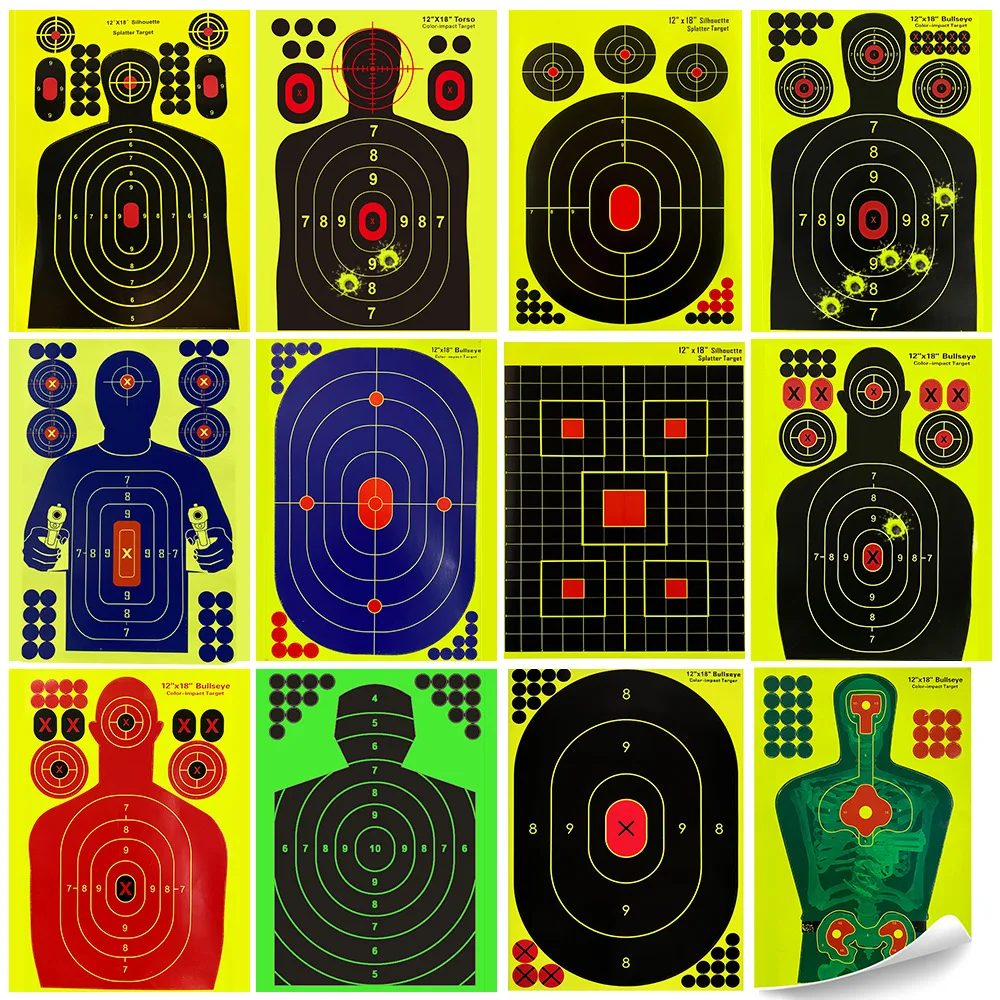 

10PCS 12X18 Inch Shooting Target Paper Archery Training Practice Target Adhesive Reactive Splatter Glow Fluorescent Paper Target