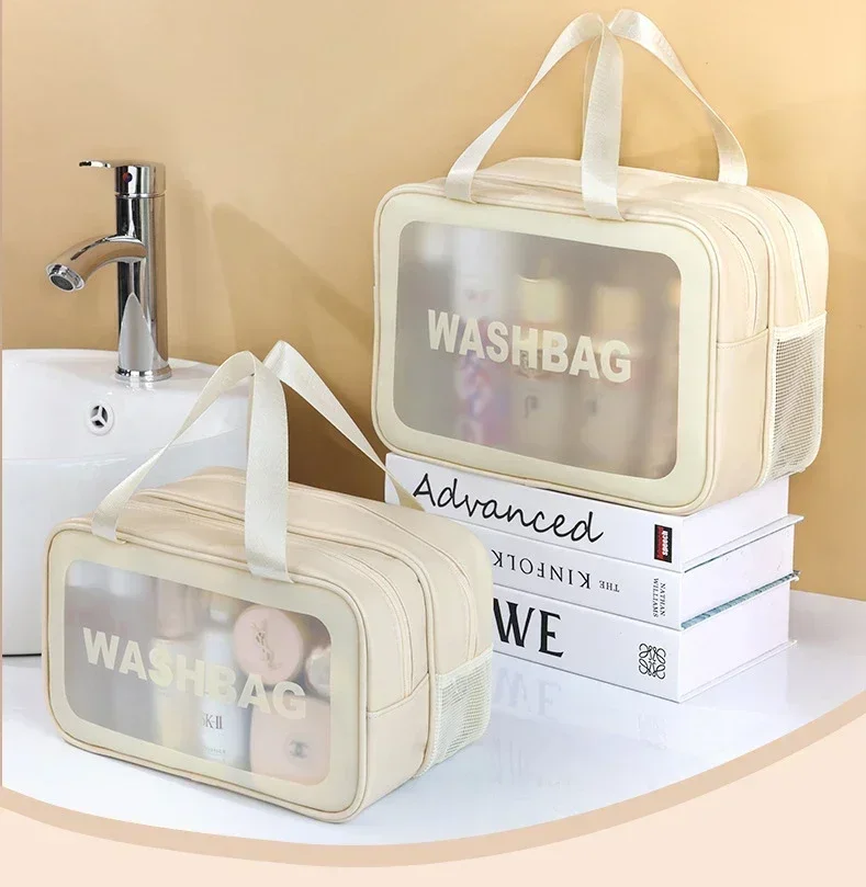 Neue Kulturtasche mit dicker, trocken-nasser Trennwand, tragbare doppellagige Kosmetik-Aufbewahrungstasche für Reisen, Strand, Poolbaden – Detail 4