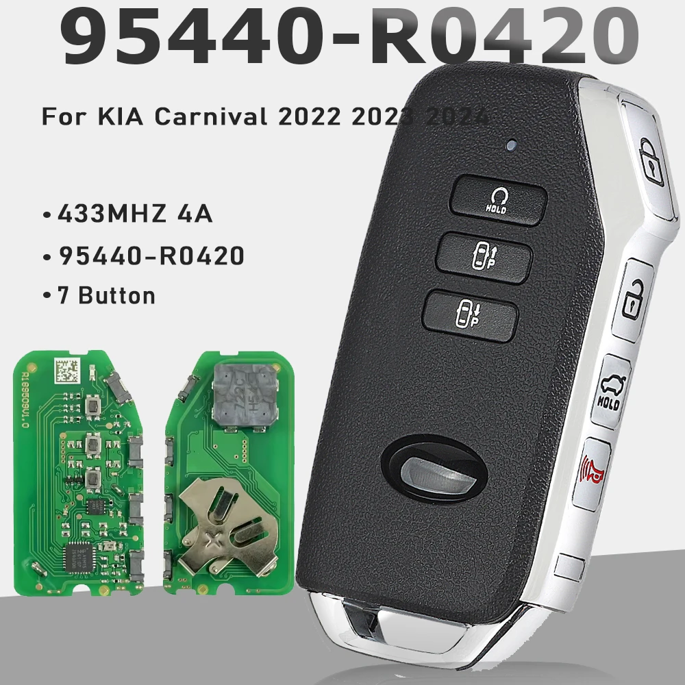 

KEYECU 95440-R0420 7 кнопок умный дистанционный брелок 433 МГц 4A чип бесконтактного управления для KIA Carnival 2022 2023 2024