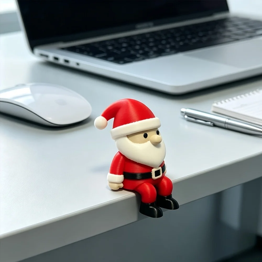 1PCS Sitting Posture Santa Claus Sitting Statue 3D Printed Fade Resistant Mini Santa Ornament Cartoon Plastic