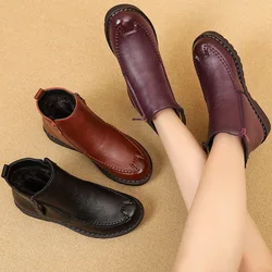 2023 Fashion Winter Boots Women Leather Ankle Warm Boots women's casual ankle boots mother flat warm non-slip cotton shoes