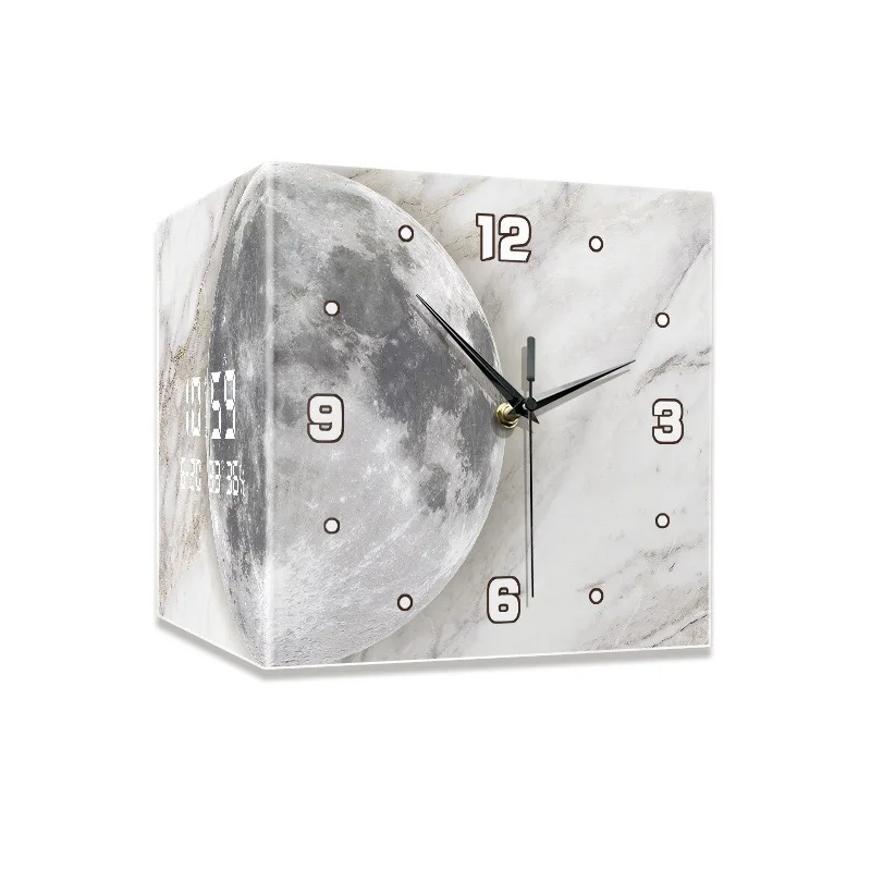 No Punch Moon Corner Wall Light Clock, Double Sided Digital Display Wall Clock, Creative Living Room Corner Decor Clock