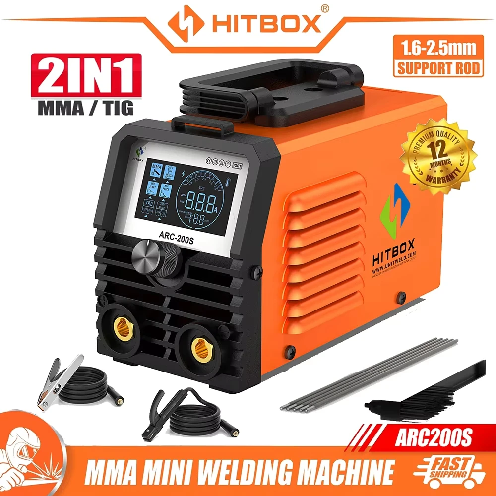 HITBOX ARC200S Máquina de soldadura 2 en 1 ARC MMA LIFT TIG MINI IGBT Inversor LED Pantalla digital Soldador doméstico portátil 220V 10-200A