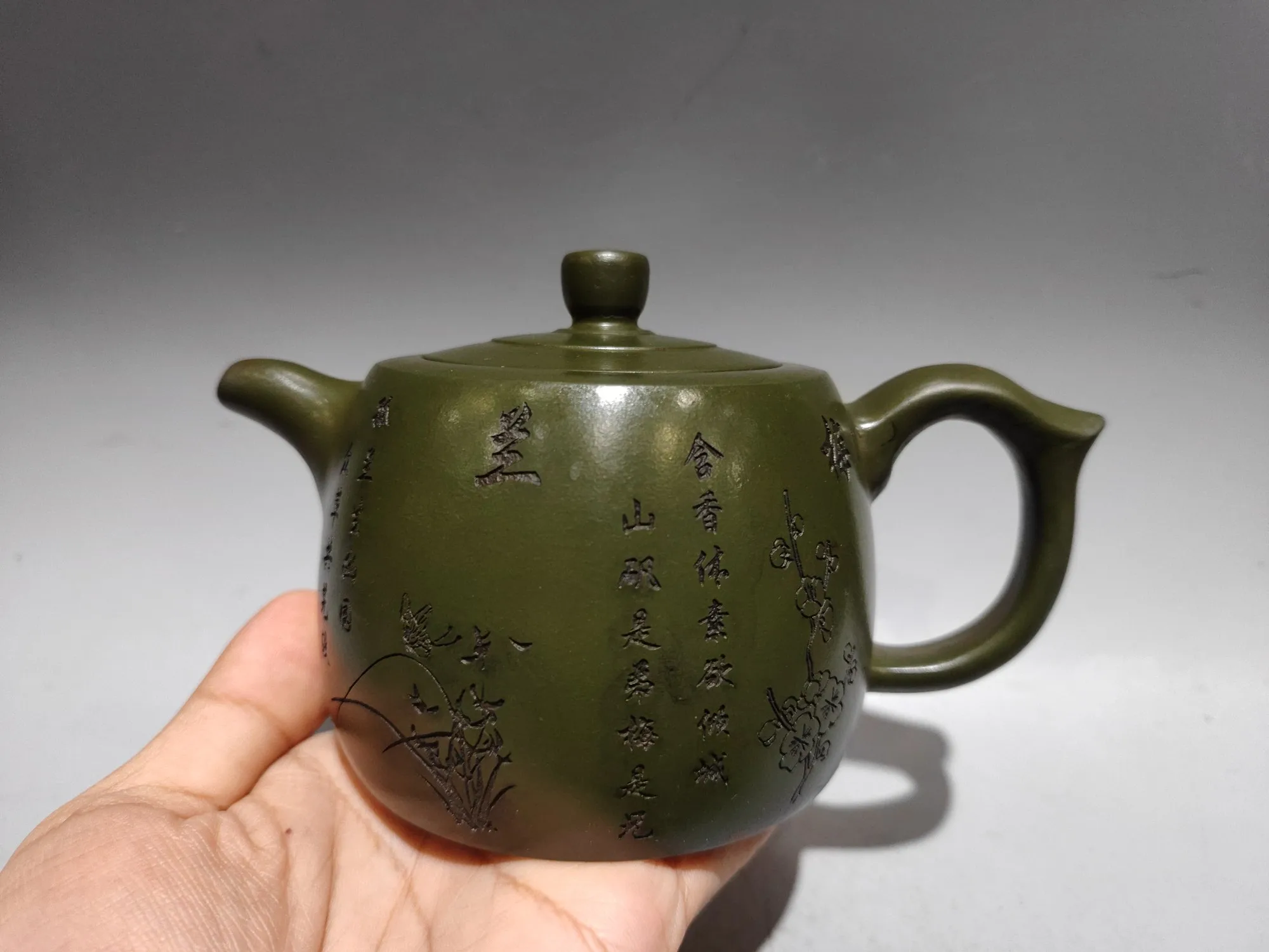 

6"Chinese Yixing Purple Clay Pot Seasonal Flower Pattern Plum blossom pot Kettle Teapot Pot Tea Amass wealth Ornaments