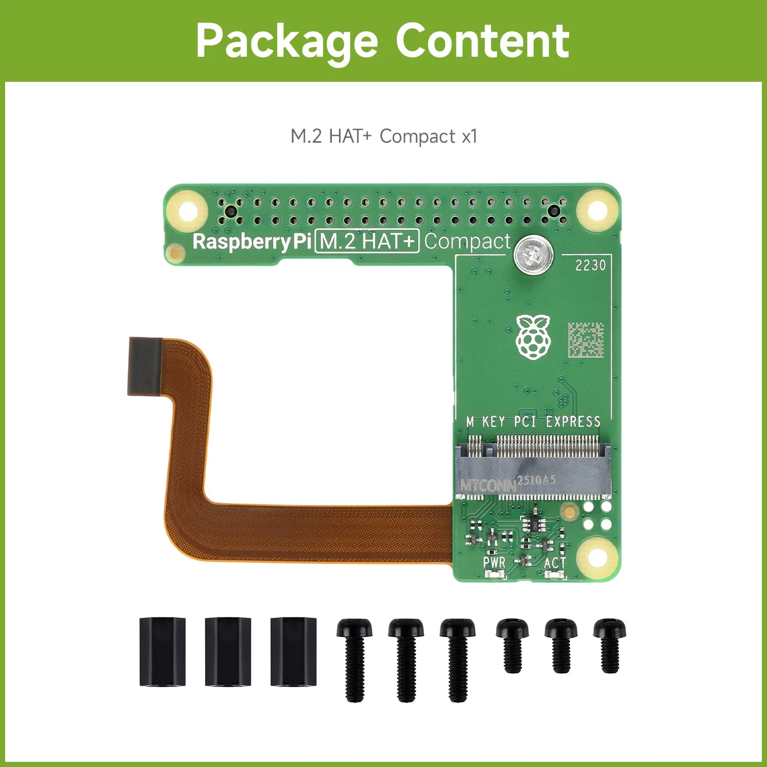 Raspberry Pi M.2 HAT+ Compact, Designed For Raspberry Pi 5, for NVMe Protocol M.2 Solid State Drive