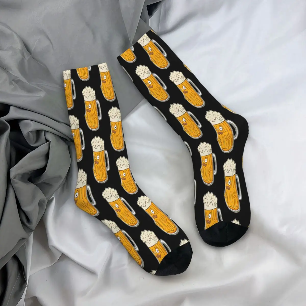 Adorable Mustachioed Beer Drinking Beer Mug Socks Male Mens Women Autumn Stockings Polyester