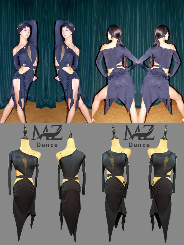 

MZDance women's asymmetrical one-shoulder Latin dance dress, suitable for practice and performance of rumba, cha-cha, samba