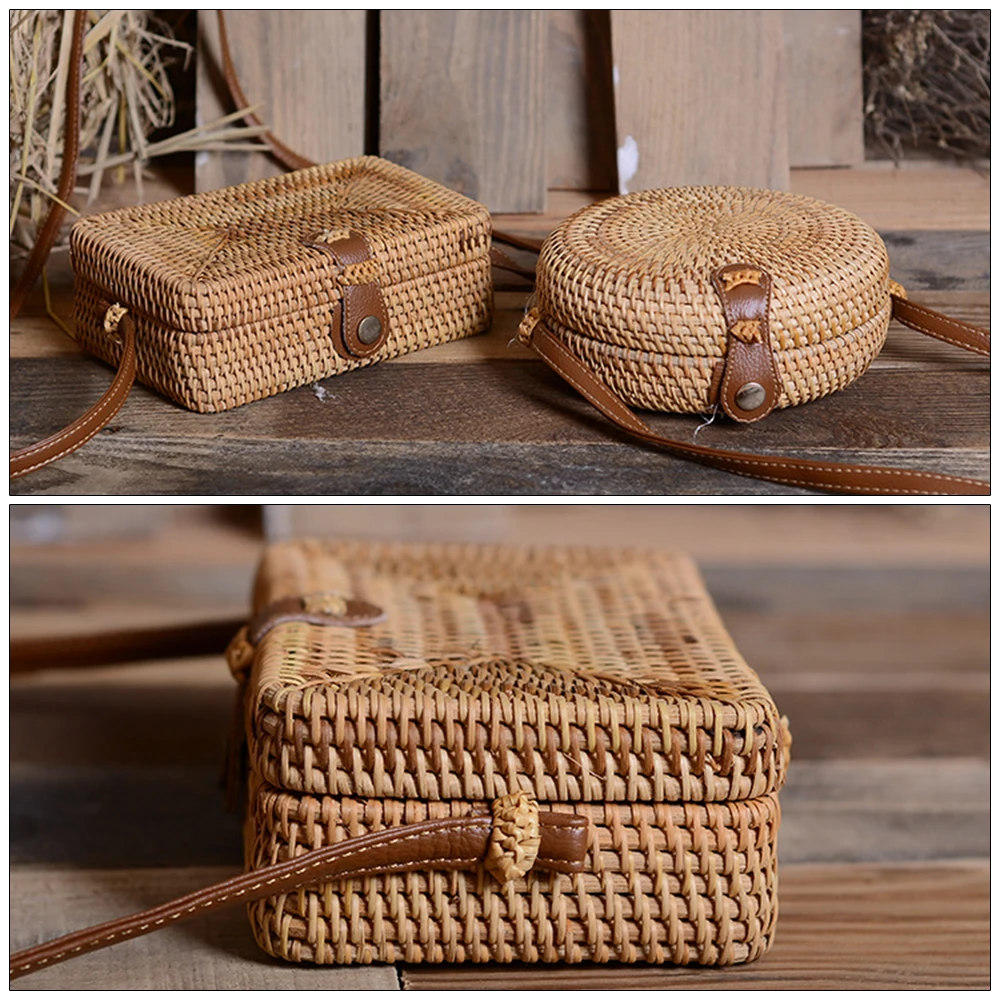 2023 Womens Summer Beach Tote Handbag Ladies Rattan Straw Wicker Crossbody Bag Basket Fashion Handmade Small Bag