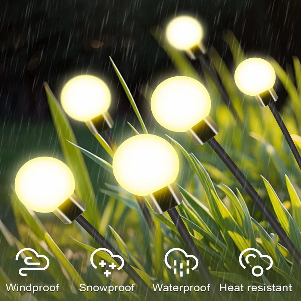 Impermeável Solar Garden Lights, Powered Firefly Lights, ao ar livre, vibrante, pátio, Pathway Decoração, quente, 8 LED, 10 LED