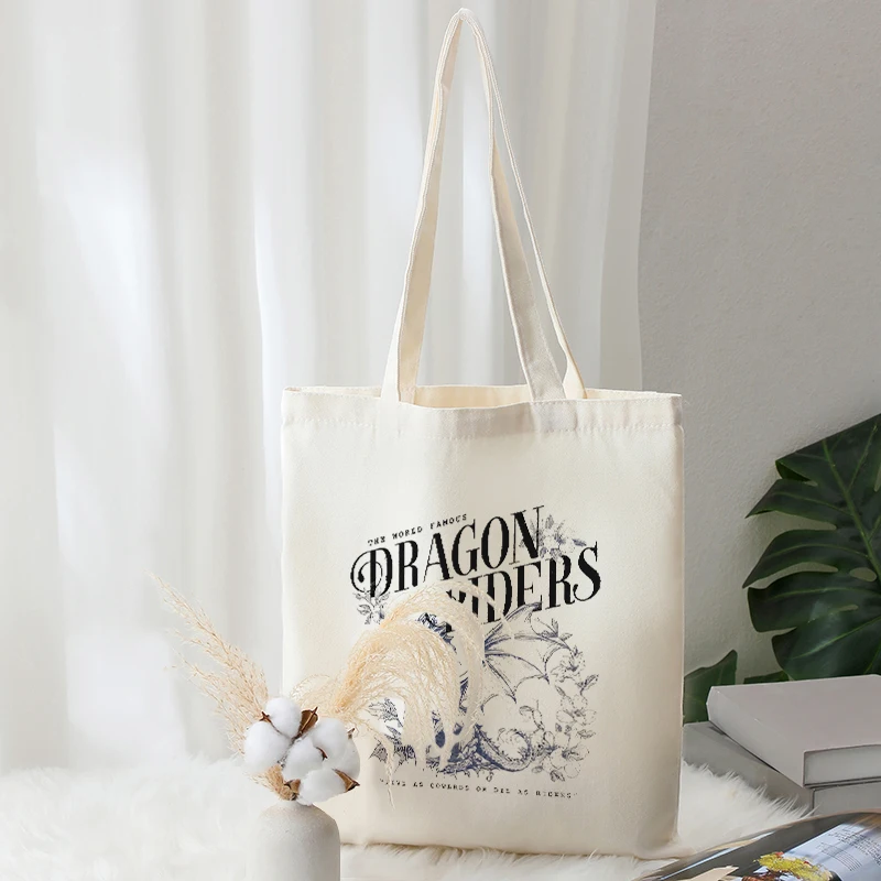 Fourth Wing Dragon Riders Pattern Tote Bags Canvas Foldable Shoulder Bag Travel Daily Commute Women Reusable Large Shopping Bag