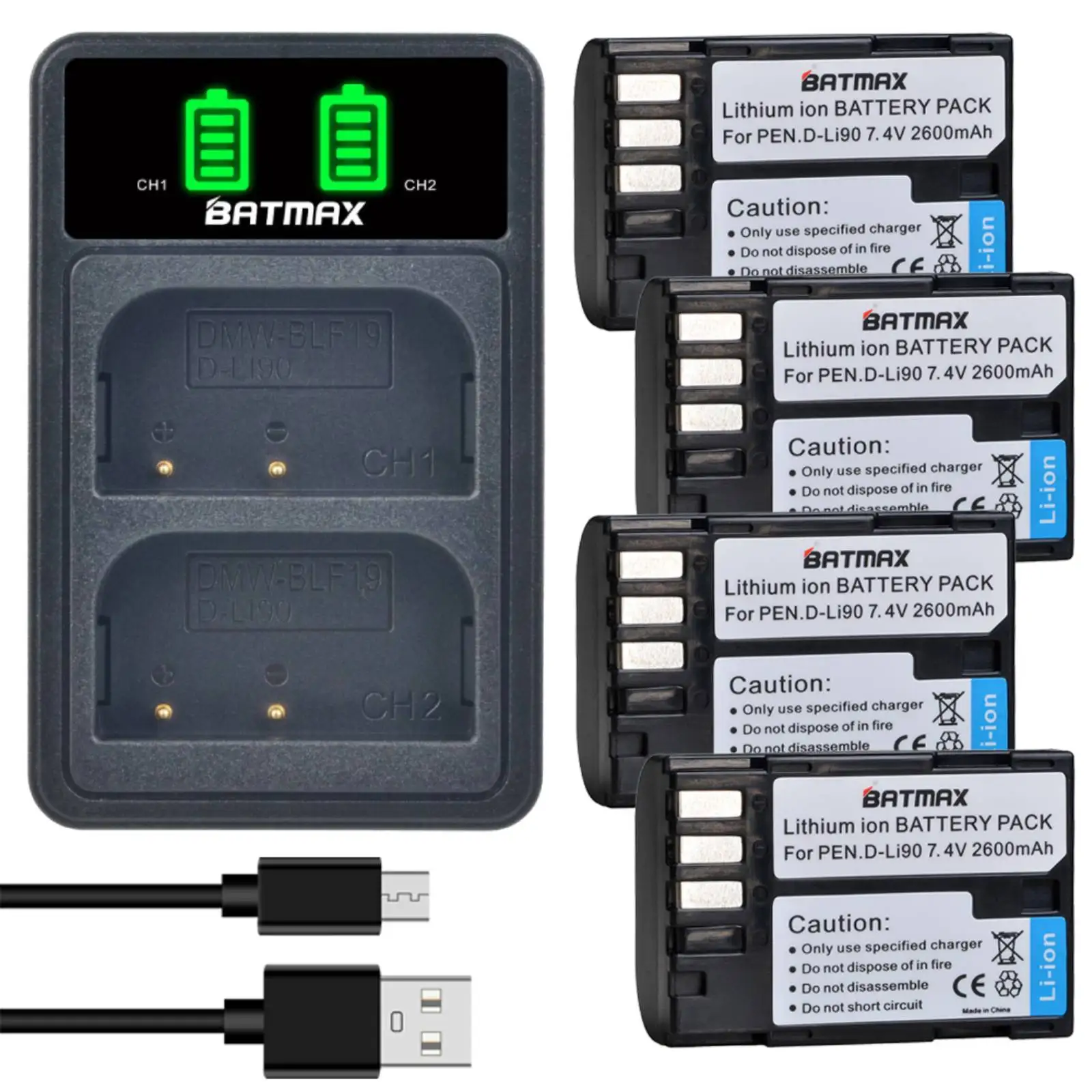 Batmax 2600mAh D-Li90 Bateria D Li90 Battery+LED Dual Charger For PENTAX K-7 K-7D K-5 K-5 II 645D K01 K-3 K-3 II