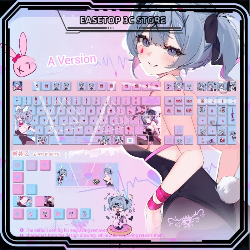 

New Anime Rabbit Keycap Set PBT Heat Sublimation Cartoon Cute Purple Rabbit Personalized Customized Mechanical Keyboard Keycap
