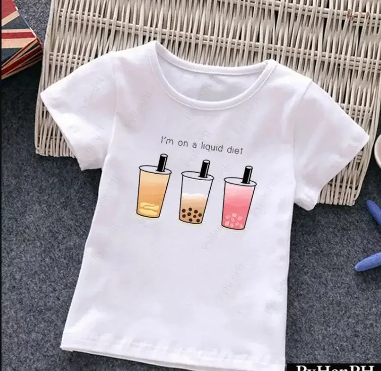 Lovely Kids T Shirt Hot Sale Cartoon Panda Graphic Tees Cute Milk Tea Printed Baby Boys Girls Children Toddler Clothes