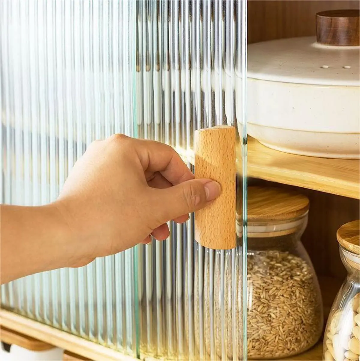 Gdrasuya10 Маленькая бамбуковая кухонная кладовая, сервант в кладовой с 2 раздвижными дверцами Отдельно стоящий кухонный шкаф для хранения на столешнице Fo