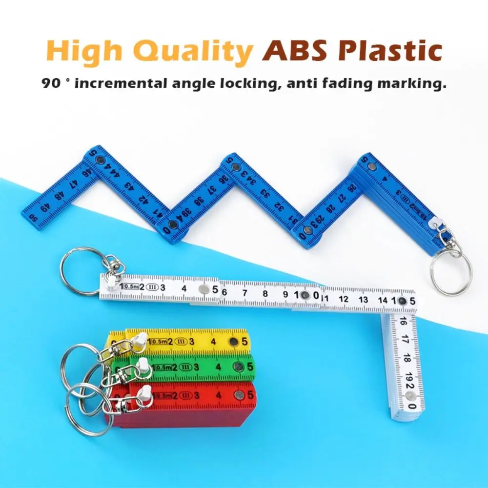 Multi Functional 0.5m 10-Fold Folding Ruler with Keychain Anti Pinch Plastic Ruler Double-sided Scale Gauge DIY Projects