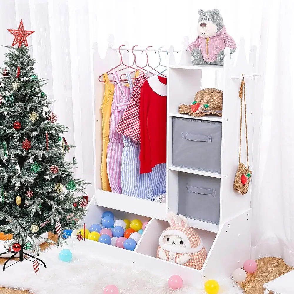 Guarda-Roupa Infantil Rosa com Espelho e Espaço para Pendurar Roupas para Quarto de Meninas ou Sala de Brincar