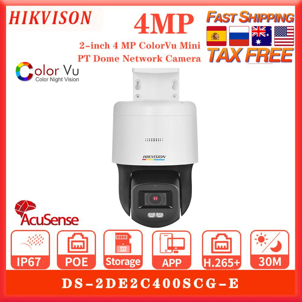 Hikvision PT 2.ColorVu Acusense 4 МП, мини-камера с питанием по сети, со встроенным микрофоном, сетевая видеокамера наблюдения с динамиком