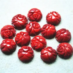10PCS Carving Red Coral Cabochons Flower Designs Size 10MM For Fashion DIY Jewelry Pendants Making New Arrivals Wholesale