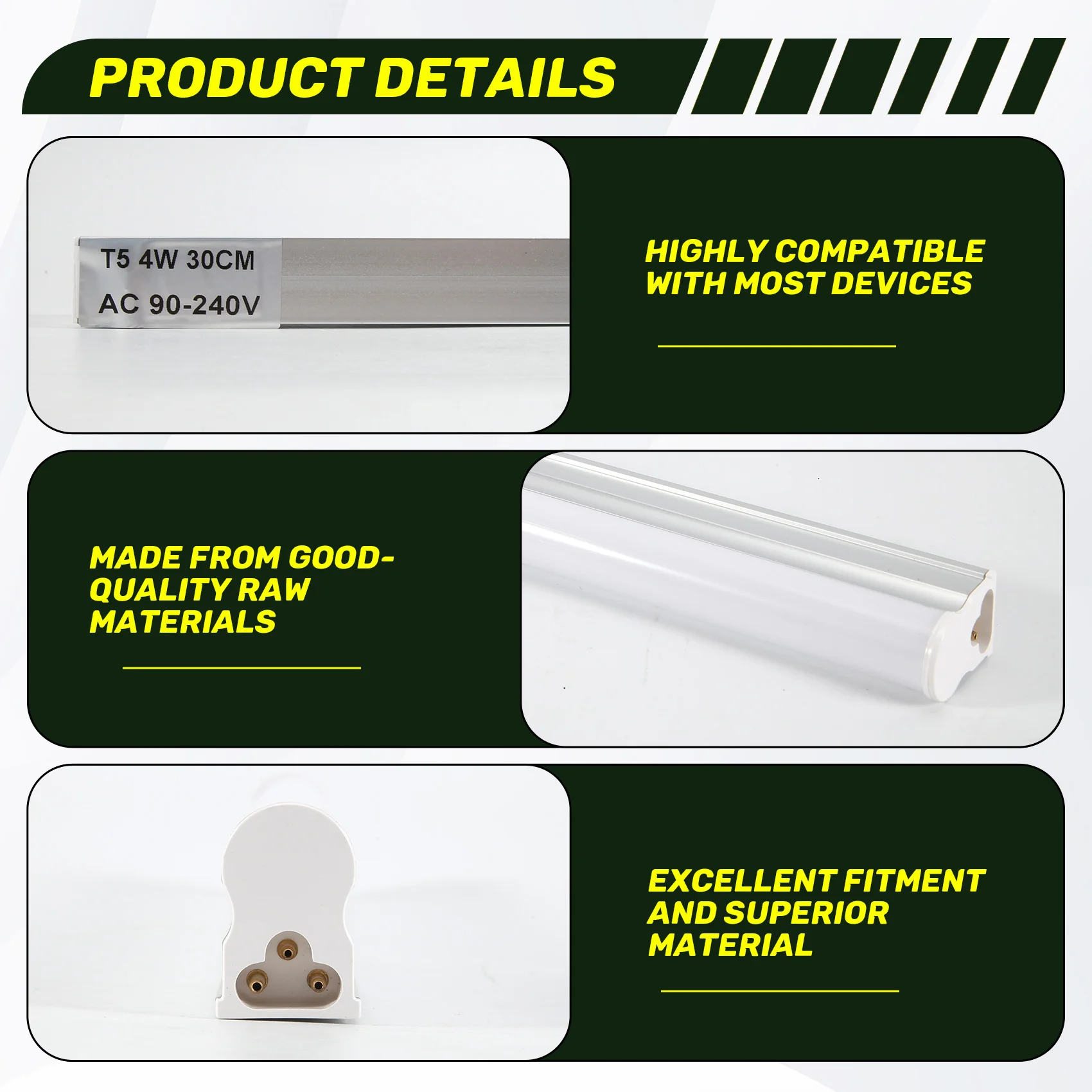 ABUH-T5 4W 30Cm SMD 2835 40 White LED Tube Light Lamp Bar AC 90-240V 320LM
