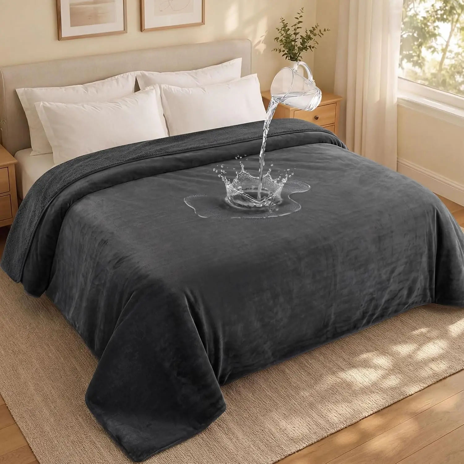 

Водонепроницаемое одеяло Queen King Size 80x80 дюймов, двустороннее, из фланели и шерпа-флиса, для домашних животных, серое