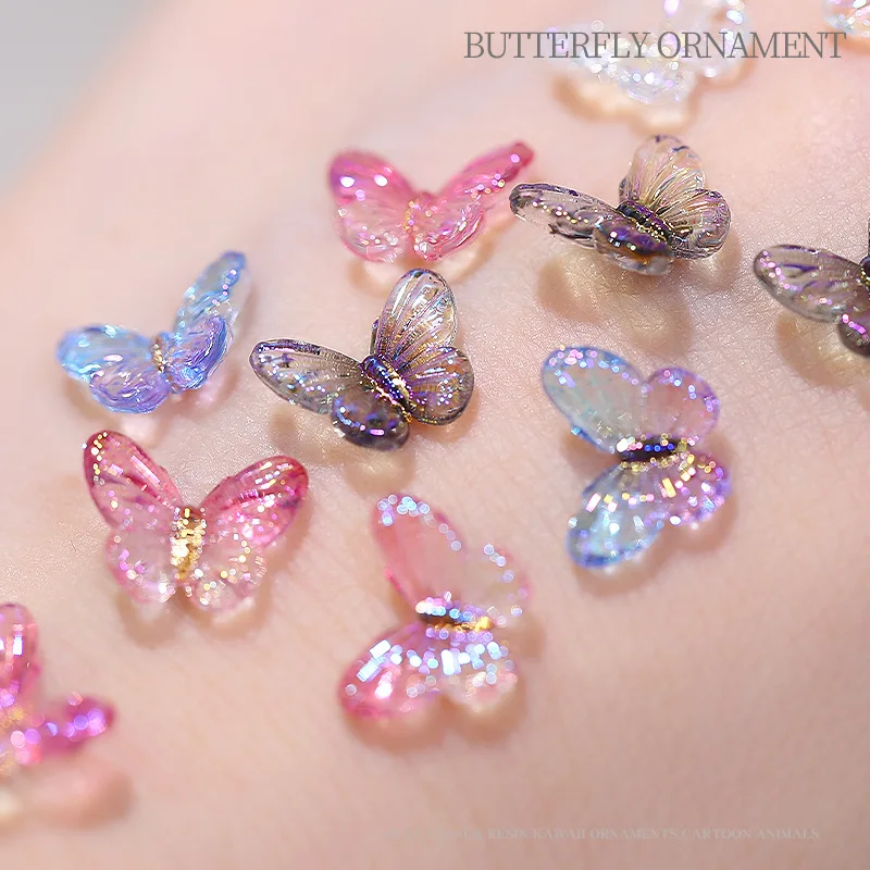 20PCS Aurora Fairy Butterfly Nail Charms 3D Holographic Iridescent Resin Butterfly for Acrylic Manicure Phone Cases DIY Art