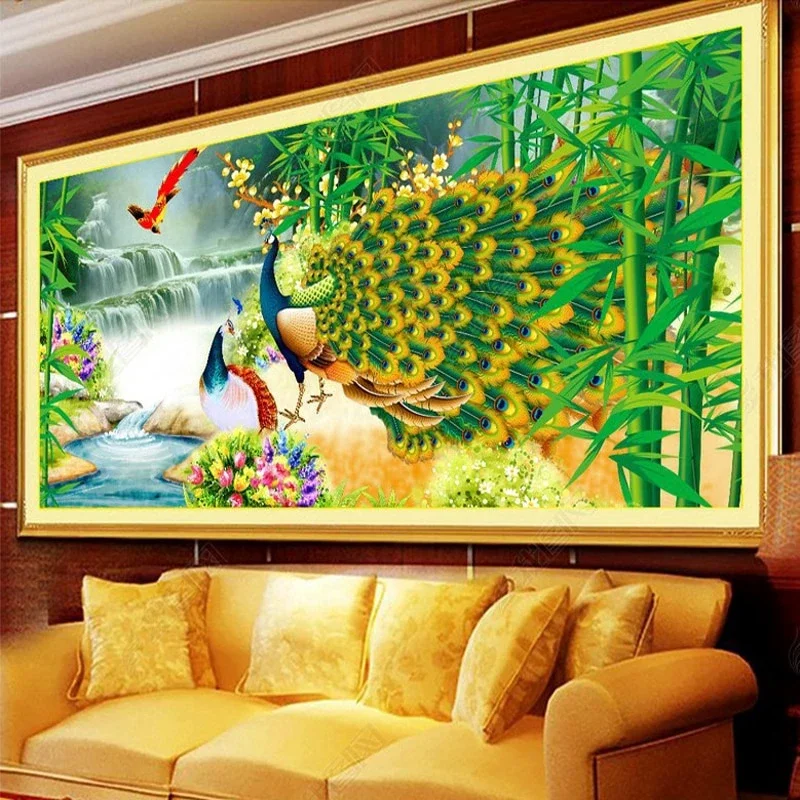 

DIY full Diamond Embroidery,Round Diamond Flowing Water Peacock Living room decoration rhinestone beads Diamond painting