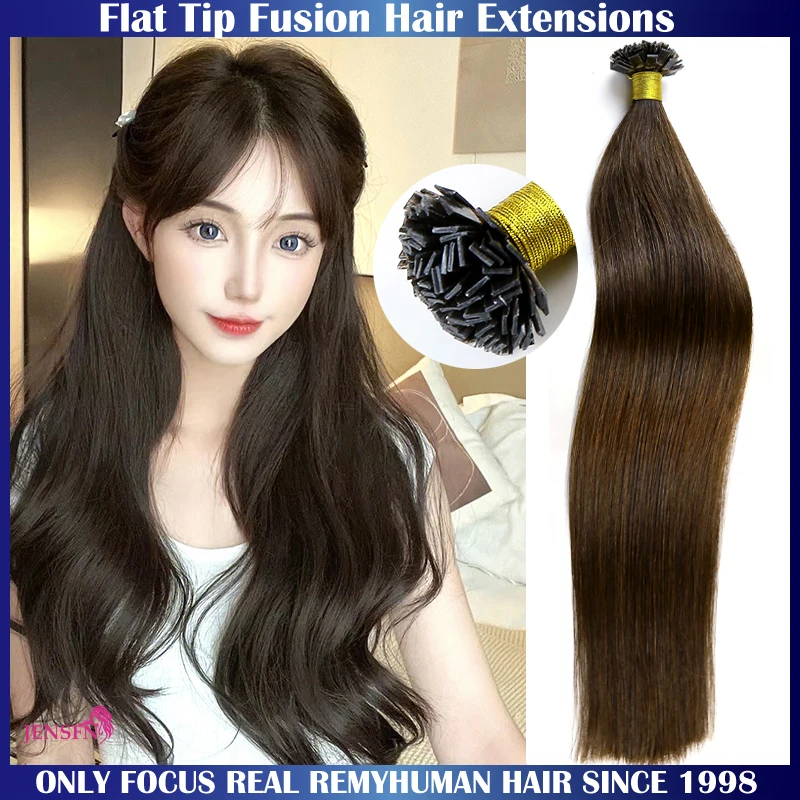 Flat Tip Hair Extensions Remy 100% Human Hairpieces Straight Keratin Tip Hair Extensions For Salon Pre Bonded Hairwigs 1g/Strand