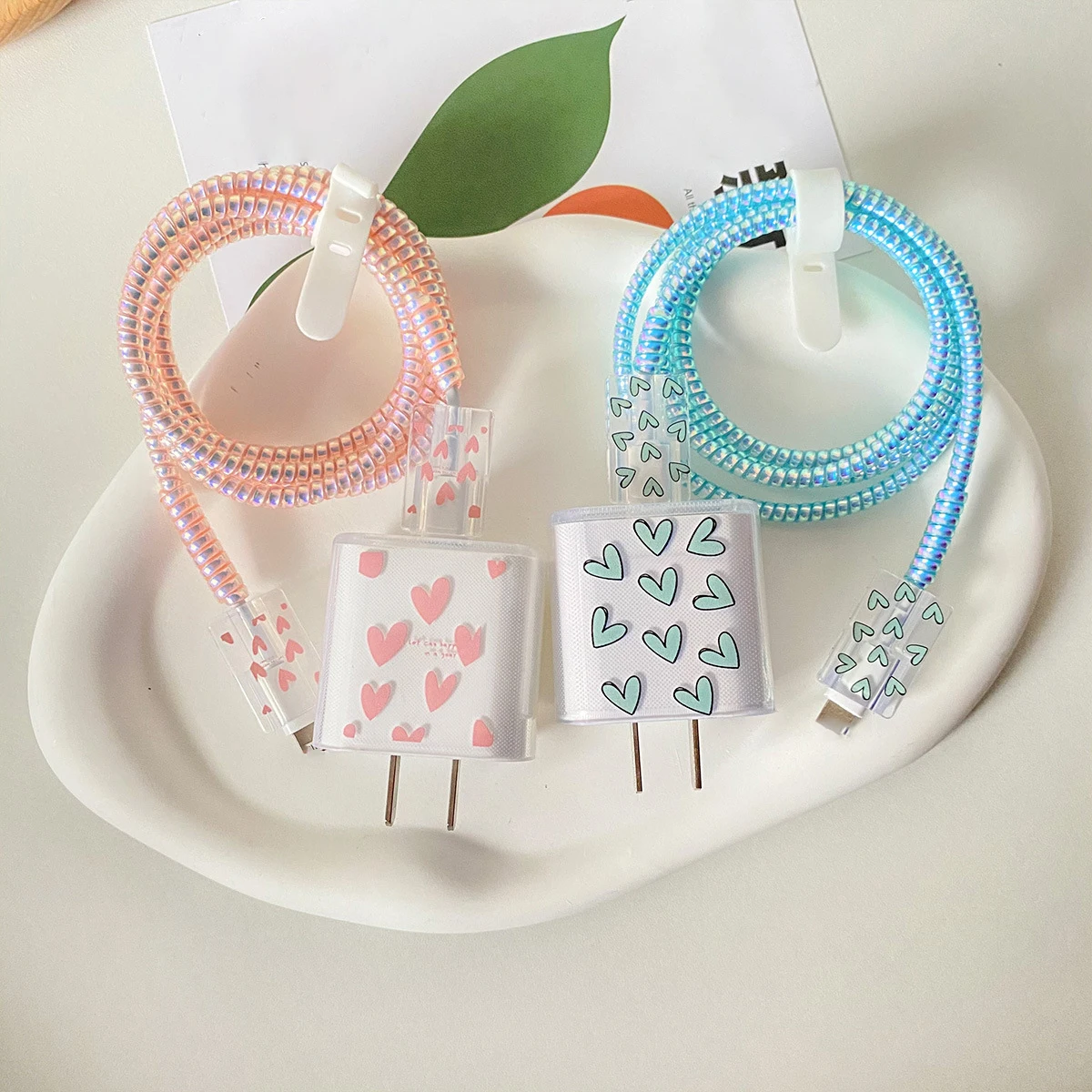 Cute Cherry Pattern Charger Cover for iPhone 18 17 16 15 Adapter Cable Management Cord Winder Accessories 20W 18W New