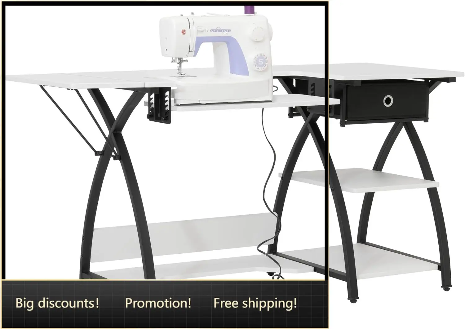 Comet Plus Hobby and Sewing Table with Storage Drawer + Shelves - Can Also Be Used as Computer Desk