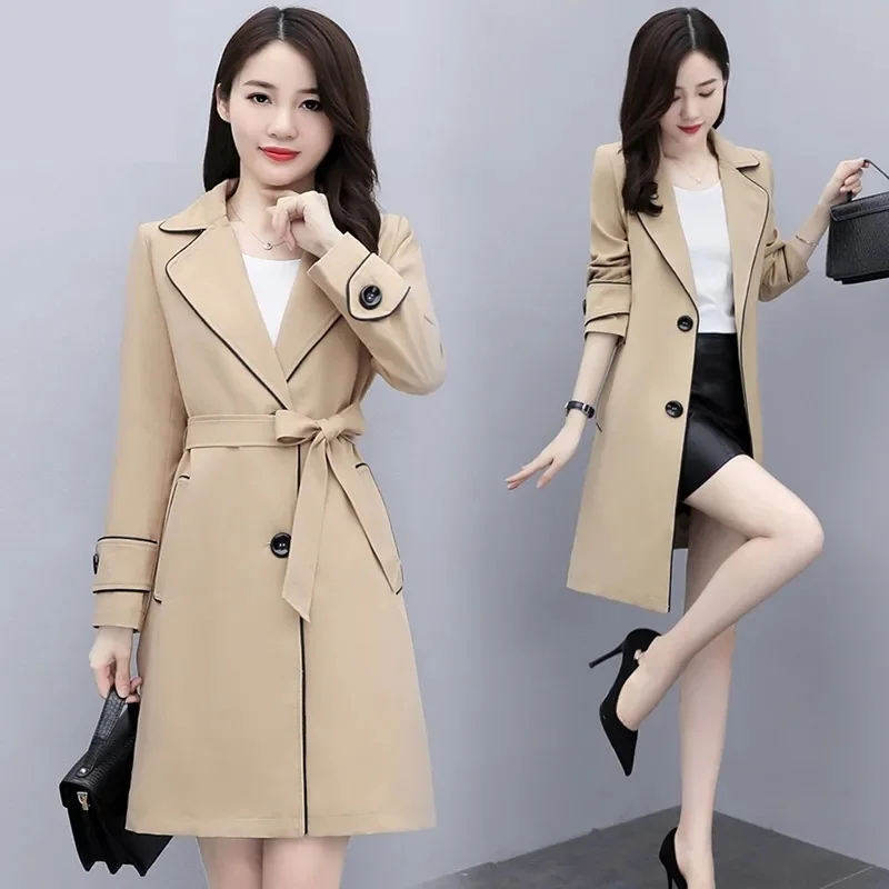 

Khaki Windbreaker Coat for Women 2025 Spring Autumn New Fashion Temperament Loose Coat Female Casual Long Windbreaker Overcoat