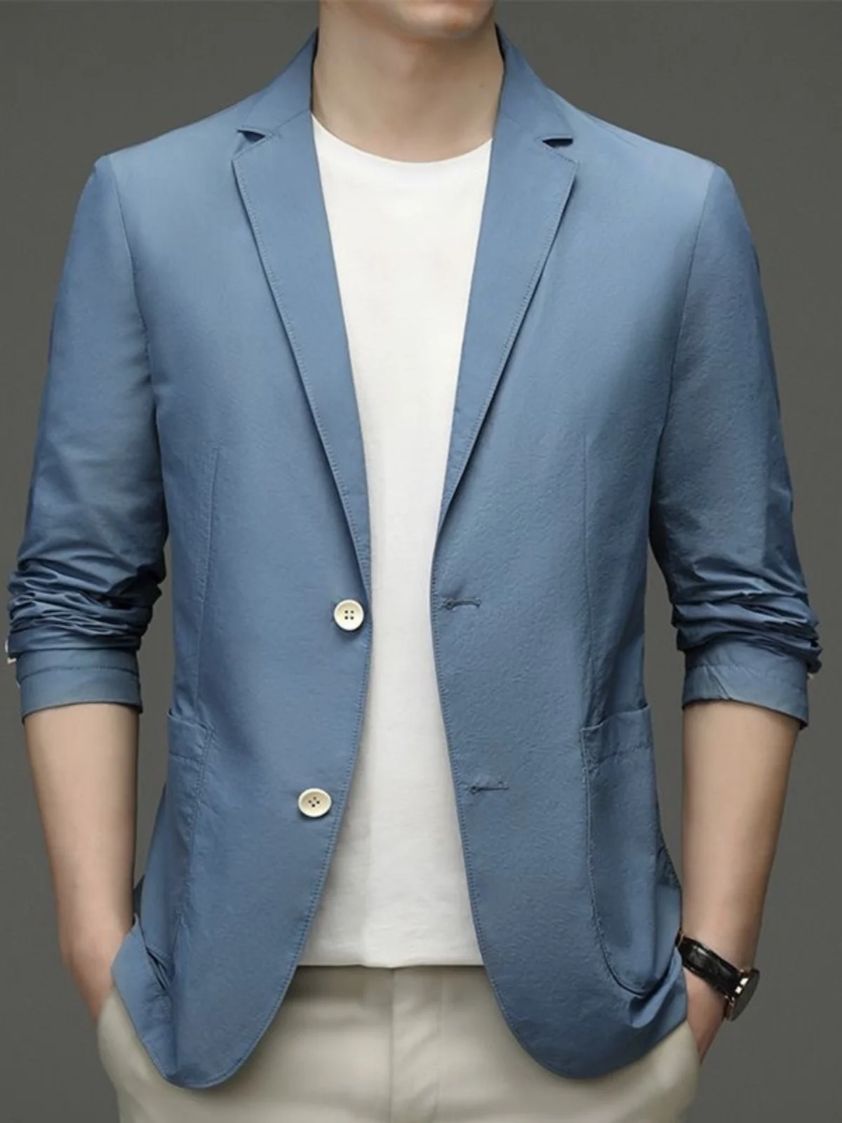 Spring Summer New High-End Business Men's -Suit Ultra-Thin Ice Silk Sun Protection Breathable Casual Suit Jacket for Men