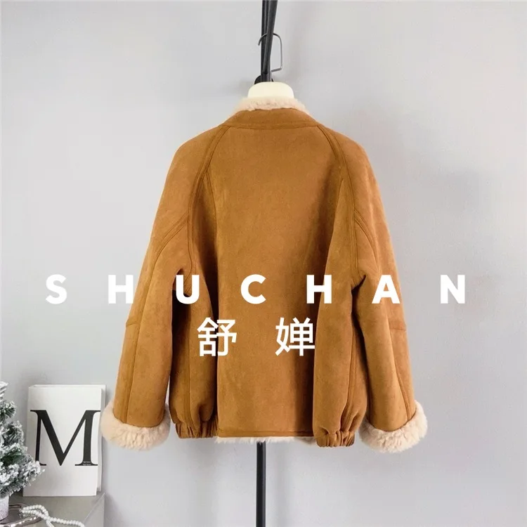 100% ウールコート女性新しいウォームカシミアスタンドアップカラージッパー機関車ジャケットカシミアマットレザージャケット