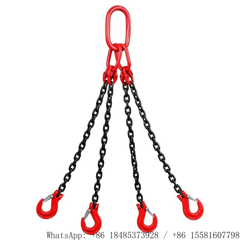G80 Manganese Steel Lifting Chain Sling Four Hooks Ring Hoist Hanging Hardware Mechanical Load Lifting Connection Fitting