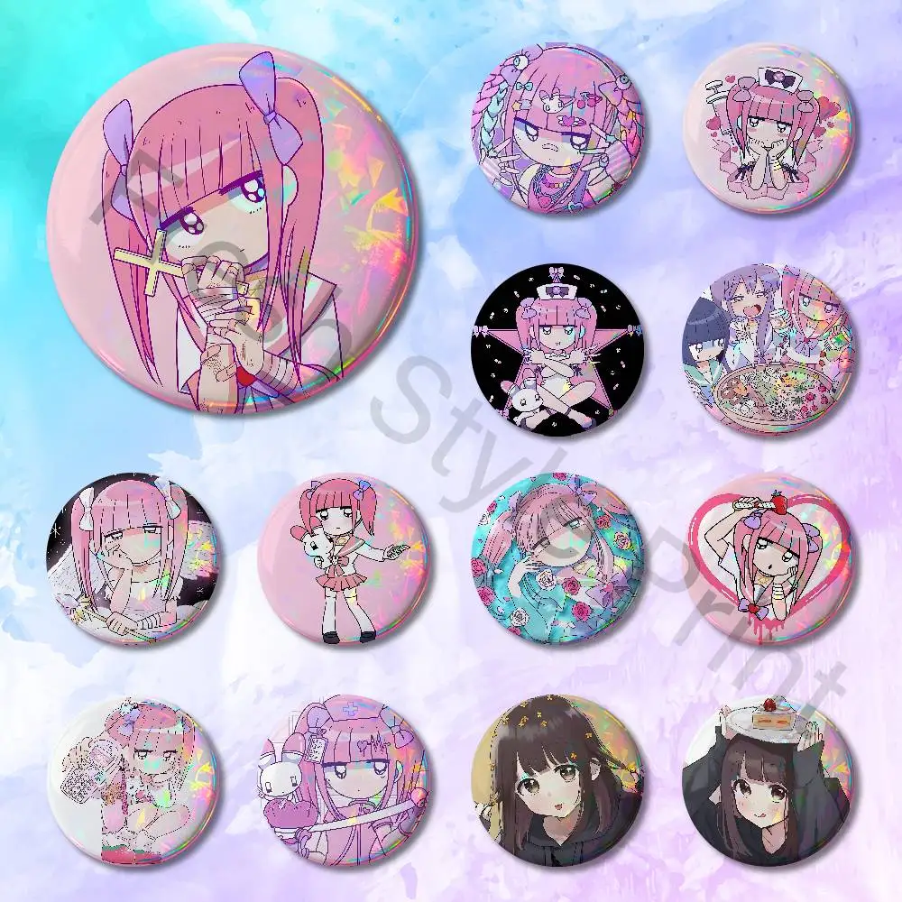 

M-Menhera C-Chan Cute Girl 58mm 44mm HD Print Brooch Badges Pretty Derby Round Display Brooches Lapel Pins