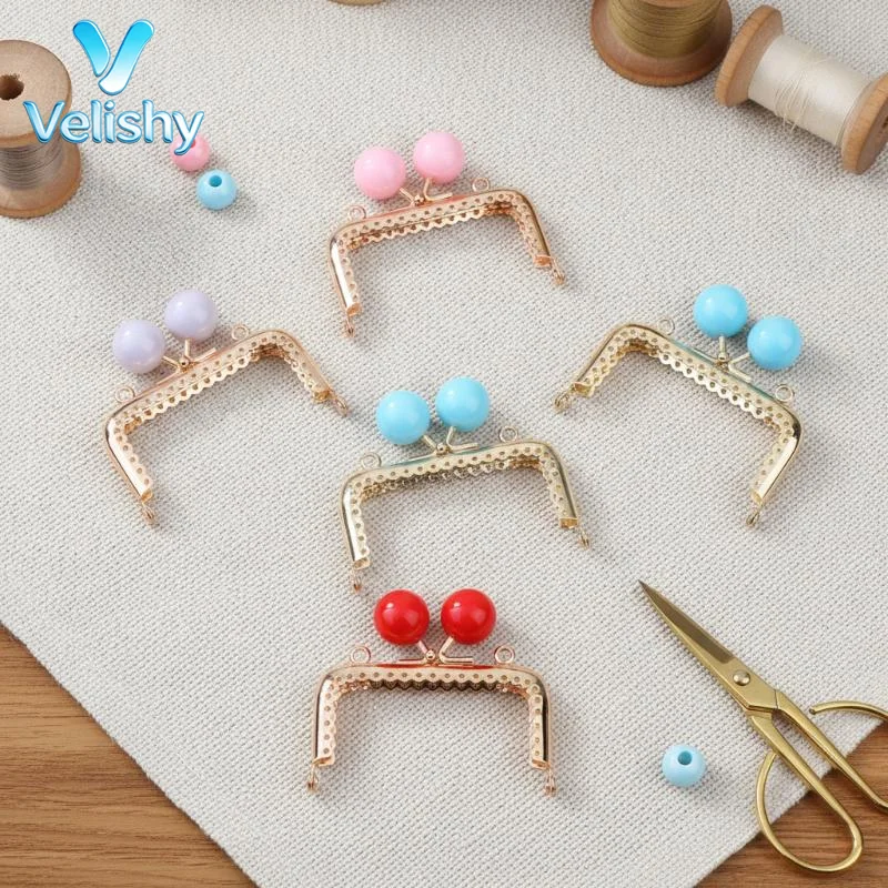 Vintage Light Gold Square Punch Purse Frame With Candy Bead DIY Handbag Clasp Hardware Accessories For Bag Clasp Making