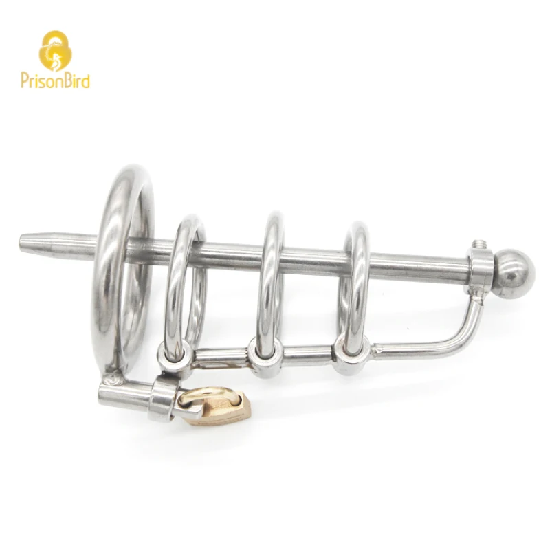 Chaste Bird 3 Ring Stainless Steel Male Chastity Device/Belt with Catheter,Cock Cage,Penis Ring,Penis Lock,Adult Game A061