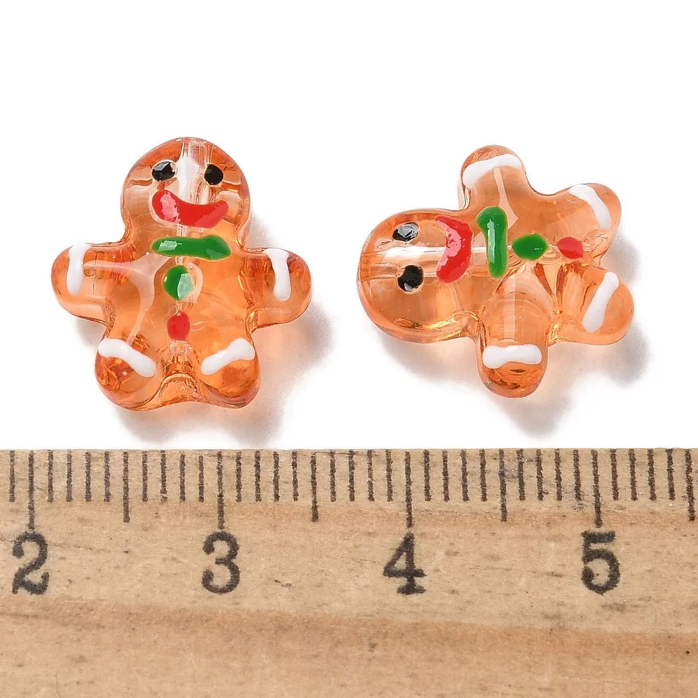 Gingerbread Man Christmas Lampwork Beads Handmade Glass Bead with Enamel Printing DIY Festival Jewelry Making 14.5-15x14x7mm