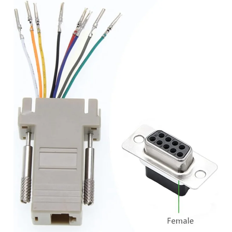 10 قطعة محول وحدات DB9 إلى RJ45 ، DB9 إلى RJ45 أنثى جاك إيثرنت محول دائم سهل التركيب