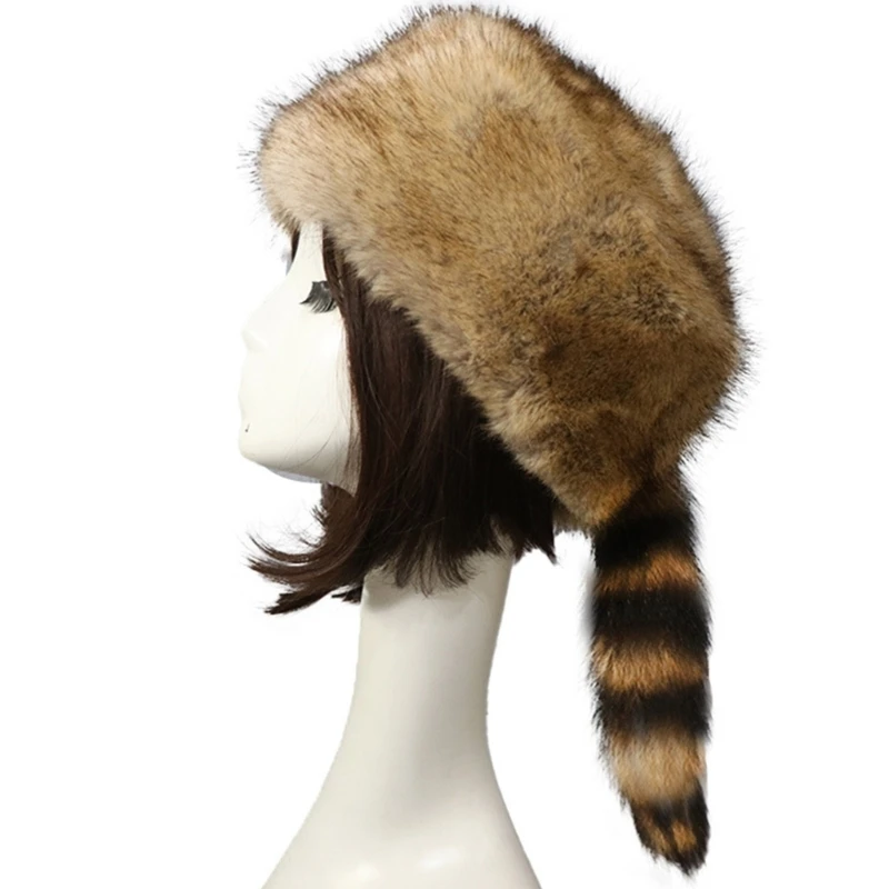 

Fashion Windproof Faux Fur Cossack Russian Women Winter Soft Ski Earflap Hats Warm Round Flat Hat Female Dropship