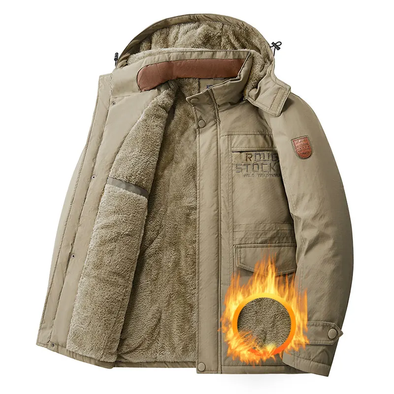 معطف سميك الشتاء في الهواء الطلق الجري الرياضة يندبروف الدافئة الصوف مقنعين سترة البضائع الرجال القابلة للإزالة سميكة الدافئة جاكيت من الصوف