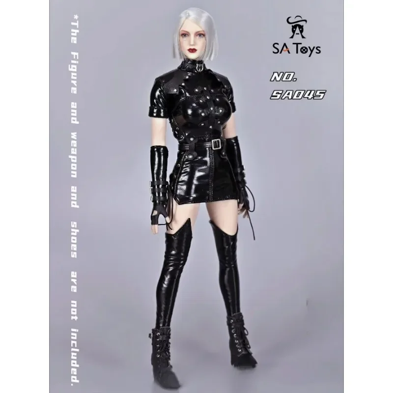 1/6 Scale Female Soldier Pu Leather Jumpsuit Cool Black Rivet Motorcycle Skirt Model for 12